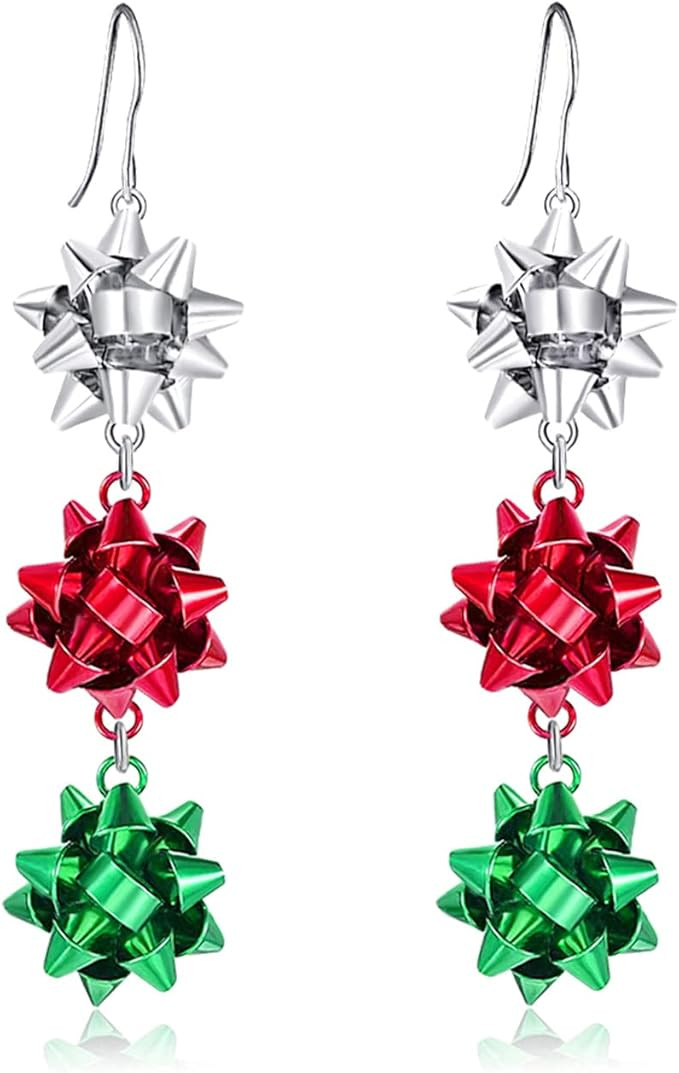 Christmas Earrings for Women, Cute Bow Dangle Earrings Holiday Party Drop Stud Earrings | Amazon (US)