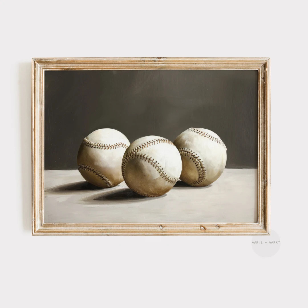 Moody Baseball Print | Vintage Style Baseball Painting | Antique Boys Room Printable Art | Baseba... | Etsy (US)
