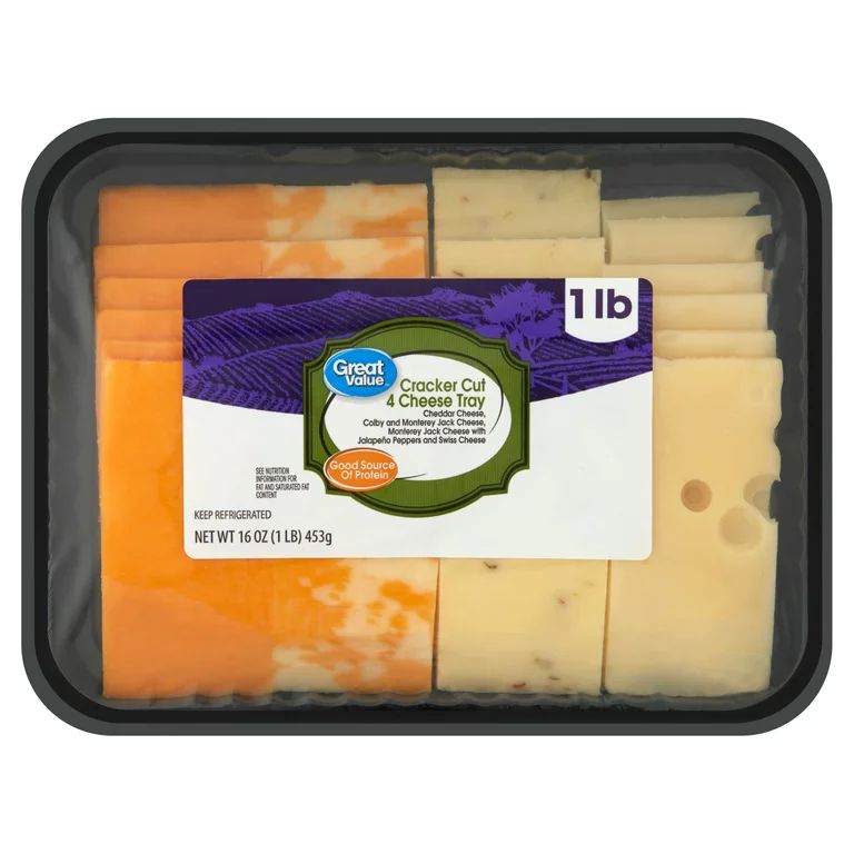 Great Value Cracker Cut Sliced 4 Cheese Tray, 16 oz - Walmart.com | Walmart (US)