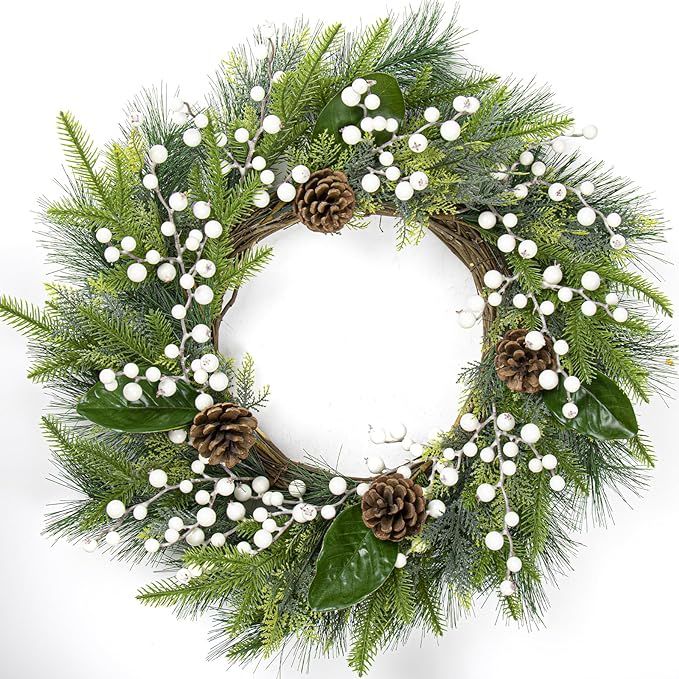 LLZLL 24" Christmas Wreaths for Front Door, Artificial Christmas Wreaths with Lights, Outdoor Win... | Amazon (US)
