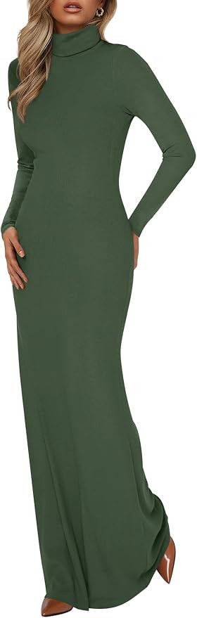 BTFBM Womens Fall Dresses Long Sleeve Turtle Neck Stretchy Knit Maxi Semi Formal Party Spring Wed... | Amazon (US)