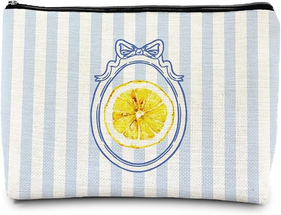 Preppy Lemon Makeup Bag, Lemon Lovers Gifts Cosmetic Bags for Women, Coquette Bow Blue Striped Su... | Amazon (US)