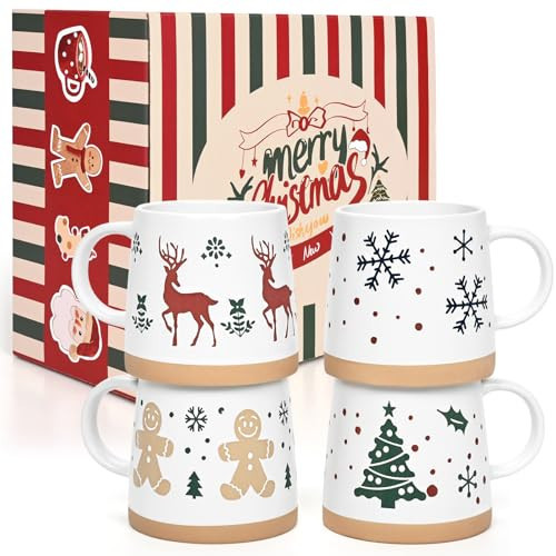 Maustic Christmas Mugs Set of 4, Holiday Coffee Mugs with Festive Christmas Themed Design, Hot Chocolate Hot Cocoa Cups, Family Gifts, 14 Oz | Amazon (US)