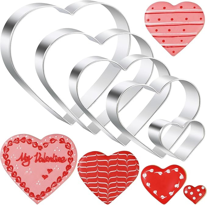 Heart Cookie Cutter Set - 5 Piece - 4.57" 3.86" 2.95" 1.97” 1.38" - Heart Shaped Cookie Cutters... | Amazon (US)