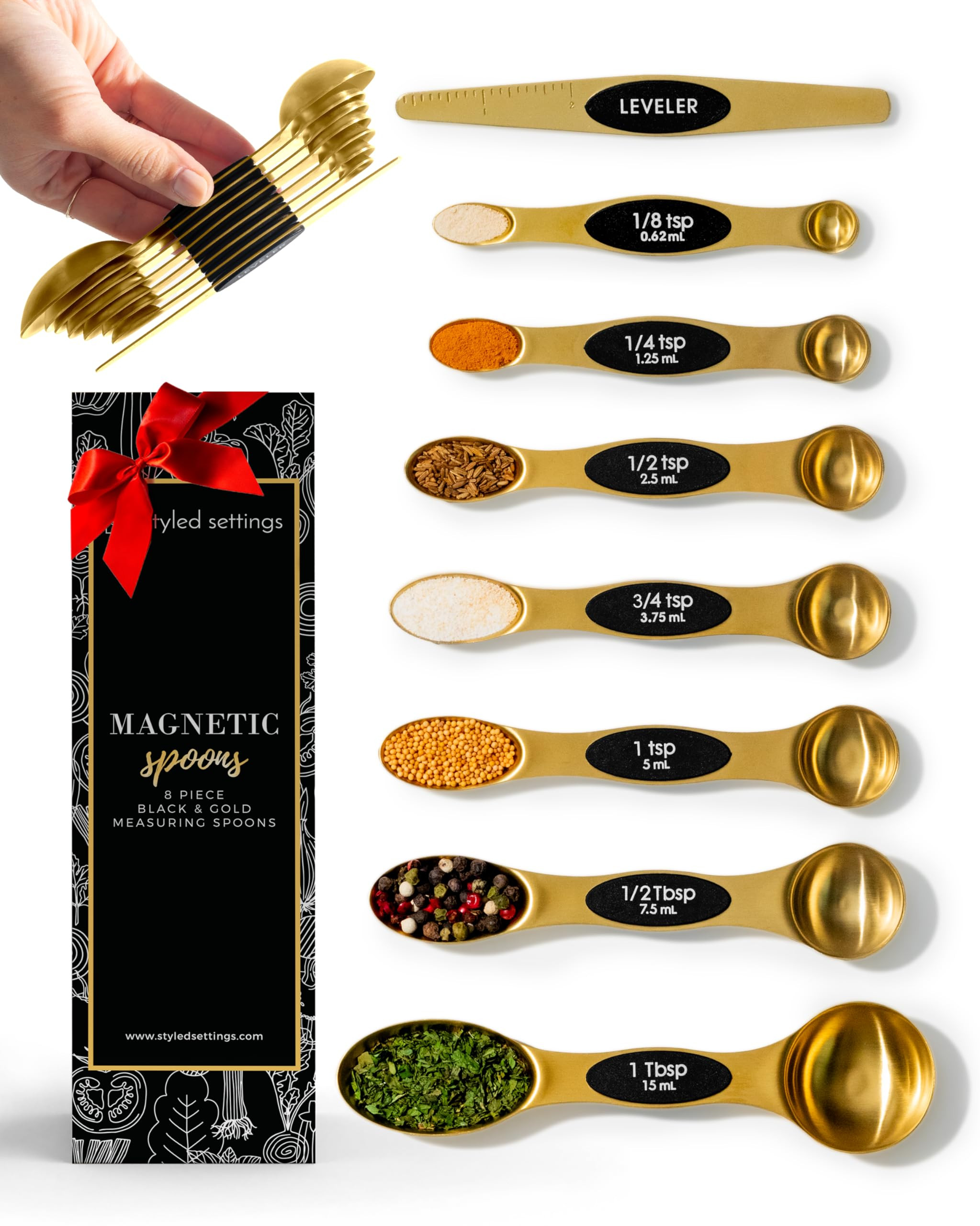 Magnetic Measuring Spoons Set – Stainless Steel Gold Measuring Spoons for Cooking and Baking ... | Amazon (US)