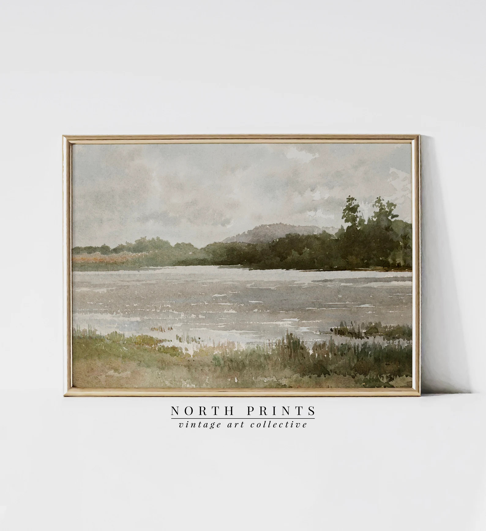 Printable Watercolor Lake Painting  Muted Green Landscape - Etsy | Etsy (US)
