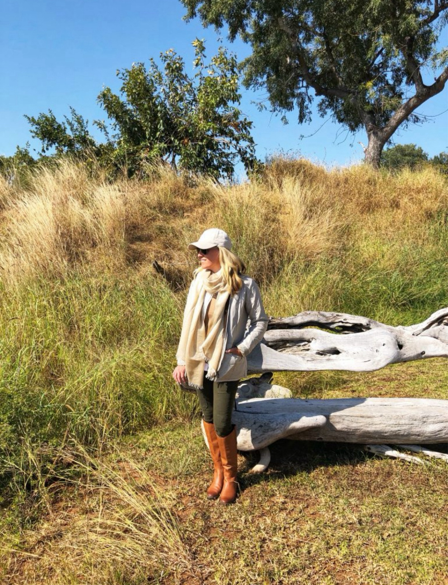 Safari this summer?   

Cargo pants
Tall brown boots
Baseball cap
Travel scarf 
Safari utility jacket 
Tan sweater 

#LTKTravel #LTKSeasonal #LTKStyleTip
