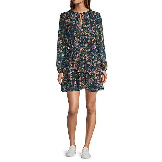 Speechless Juniors Long Sleeve Floral Fit + Flare Dress | JCPenney