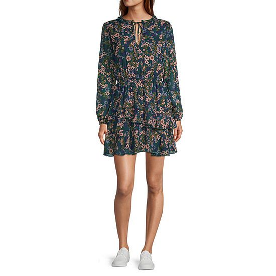 Speechless Juniors Long Sleeve Floral Fit + Flare Dress | JCPenney