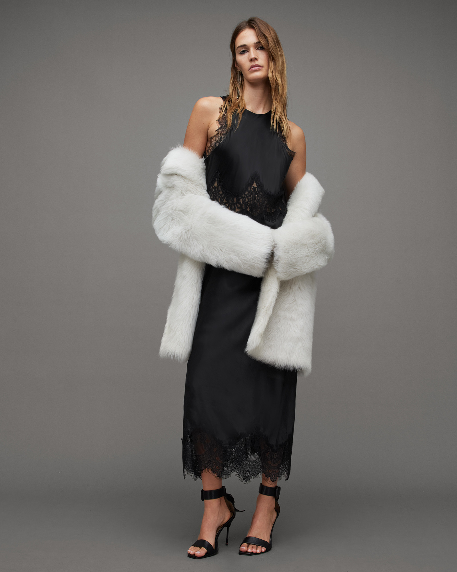 Alula Silk Blend Lace Trim Maxi Dress Black | ALLSAINTS US | AllSaints US