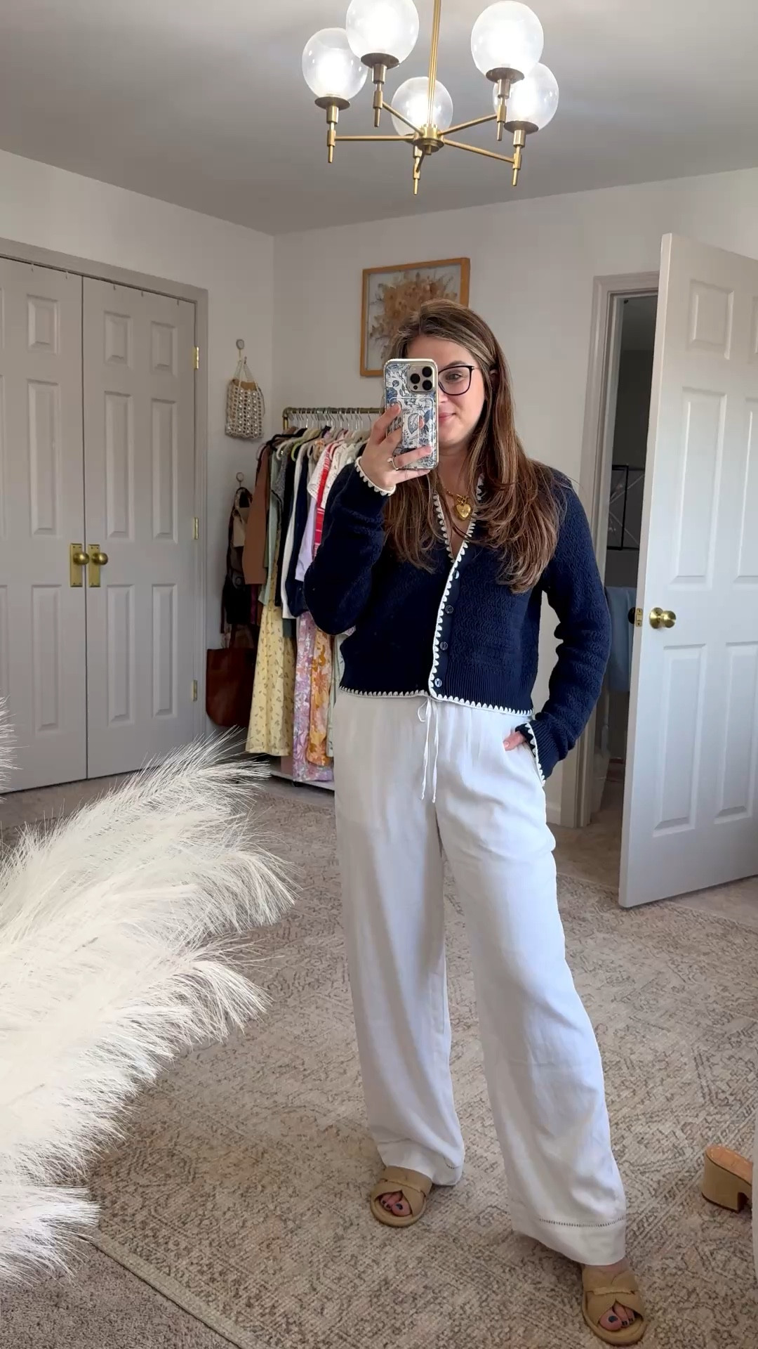 Abercrombie white linen pants lined so they are not see through 

100% cotton navy sweater for spring 
Spring cardigan 

#LTKSaleAlert #LTKSpringSale #LTKSeasonal
