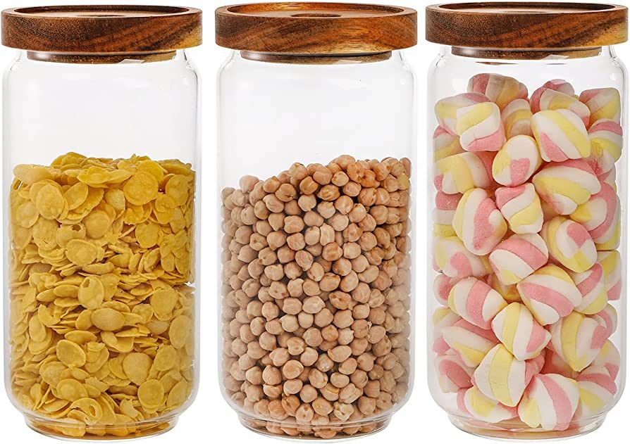 Bekith Glass Storage Containers (Airtight Seal)               
Material: Glass, Acacia Wood 

Cap... | Amazon (US)
