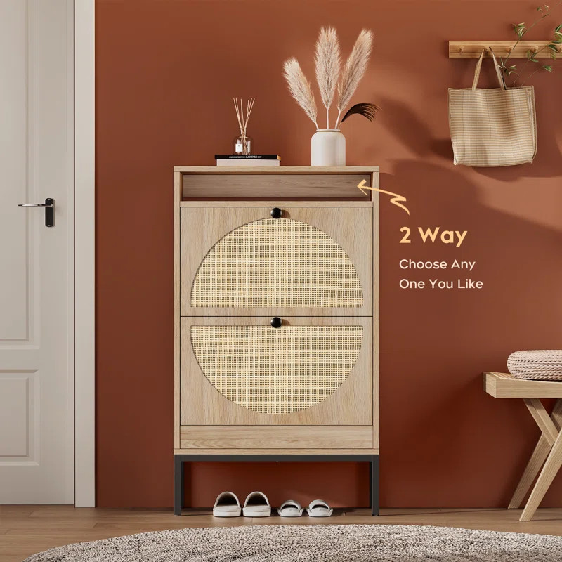 Boho Natural Rattan Shoe Storage Cabinet | Wayfair North America