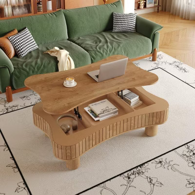 Lift Top Coffee Table with Hidden Storage, Light Brown MDF Wood Coffee Table with Fluted Panels for Living Room, Mid Century Modern Coffee Table-Koiai | Target