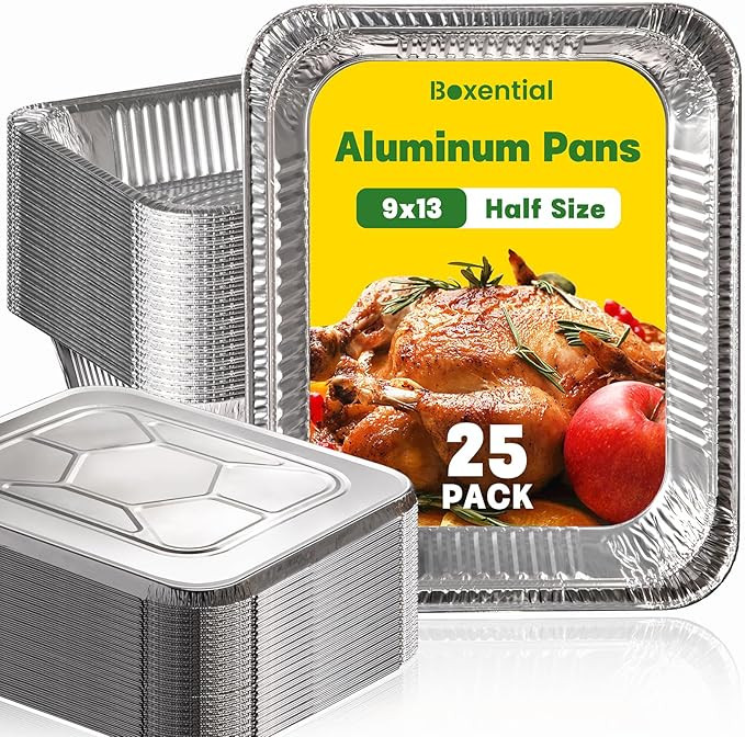9x13 Aluminum Pans with Lids [25 Pack], Extra Heavy Duty Half Size Disposable Foil Pans, Deep Bak... | Amazon (US)