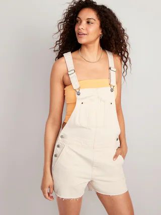 Slouchy Straight Ecru-Wash Cut-Off Non-Stretch Jean Shortalls for Women -- 3.5-inch inseam | Old Navy (US)