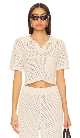 Crochet Cropped Polo Top in Sandshell | Revolve Clothing (Global)