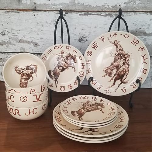 Cowboy Living Broncs & Brands 12 Piece Dinnerware Set of Four Place Settngs, Including Dinner Plates, Salad Plates, and Dinner Bowls | Amazon (US)