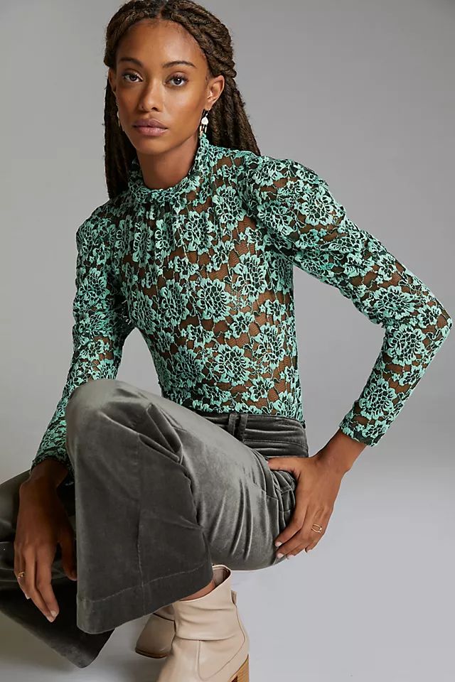 Sheer Lace Mock Neck Top | Anthropologie (US)