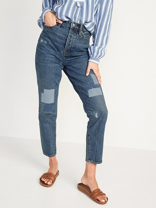 Higher High-Waisted Button-Fly O.G. Straight Patchwork Non-Stretch Jeans for Women | Old Navy (US)