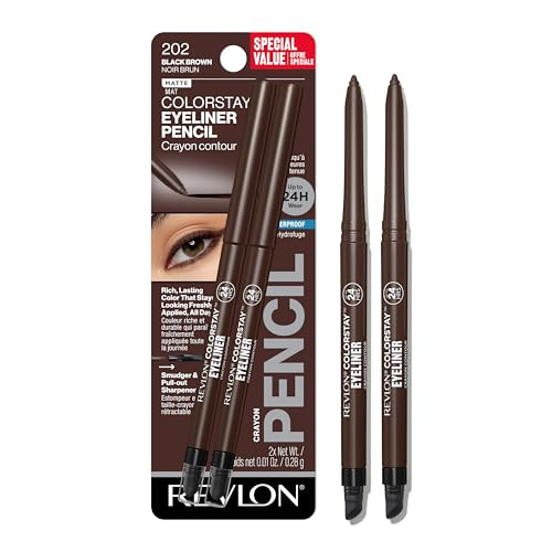 Revlon ColorStay Pencil Waterproof Eyeliner, Smudge-Proof, Eye Makeup with Built-In Sharpener, Long-Lasting, Matte Finish, 202 Black Brown, 2 pack | Amazon (US)
