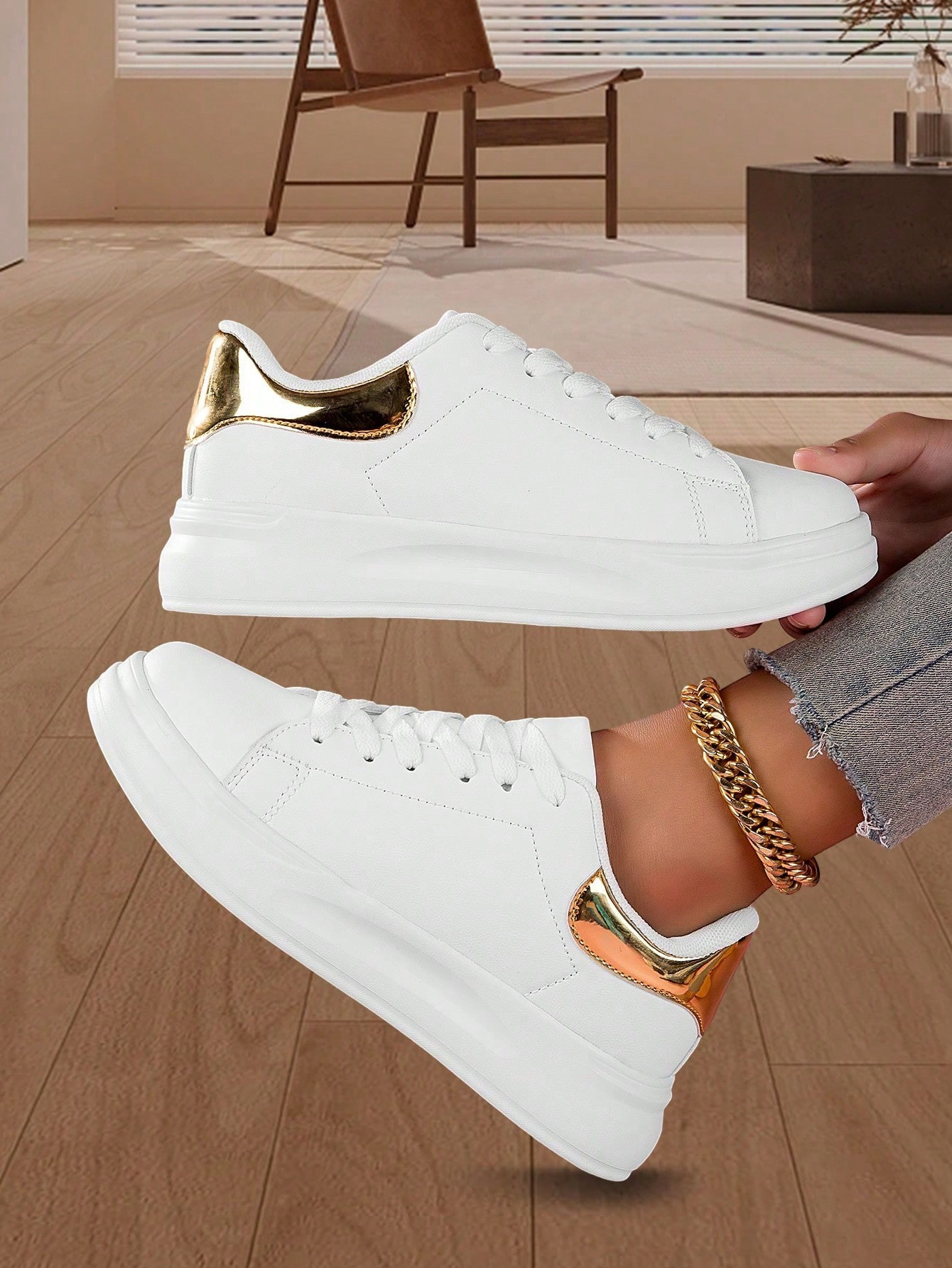 New Arrival Women'S White Thick-Soled Sneakers, Casual Breathable Athletic Shoes With Comfortable... | SHEIN