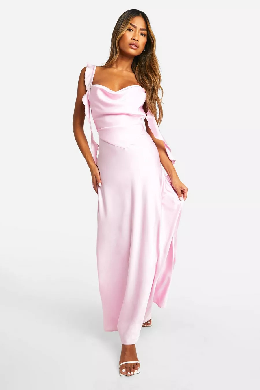 Satin Frill Strap Maxi Dress | boohoo (US & Canada)