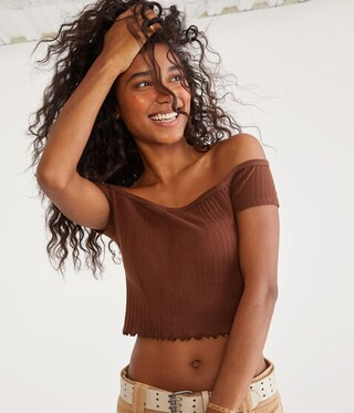 Pointelle Off-The-Shoulder Cropped Baby Tee | Aeropostale
