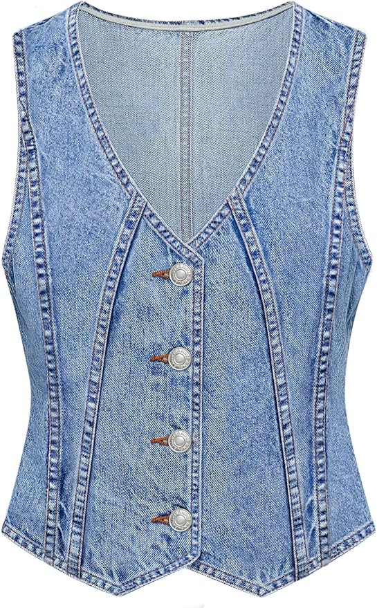Denim Vest Women V Neck Jean Vest Tops for Women Sleeveless Button Down Summer Outfit Denim Tops | Amazon (US)