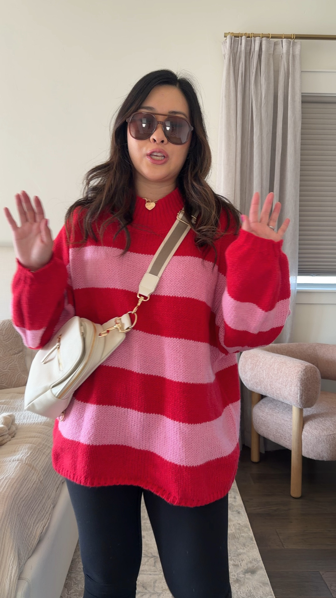 Amazon Valentine Outfit 

Red/Pink Tunic Sweater: Large 
Leggings: medium 

#LTKValentine #LTKootd #LTKPetite