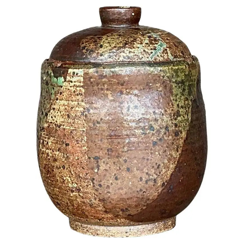Vintage Boho Original Studio Pottery Lidded Vase | 1stDibs