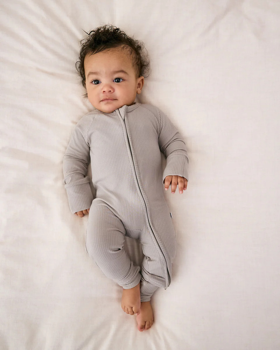 Dove Gray Ribbed Zippy | Little Sleepies