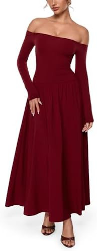 INLYRIC Women's Off The Shoulder Long Sleeve Maxi Dresses Elegant Formal Wedding Guest Cocktail L... | Amazon (US)