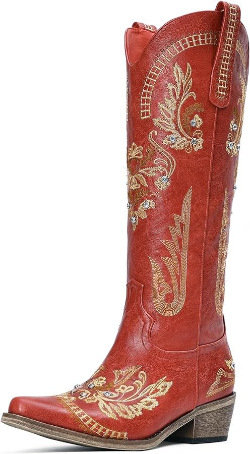 Lumeheel Cowboy Boots for Women - Wide Calf Knee High Western Cowgirl Boots, Sparkly Rhinestone R... | Amazon (US)