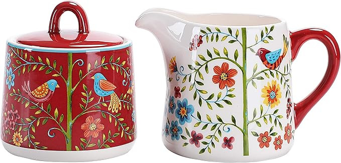 Bico Red Spring Bird Ceramic Sugar and Creamer Set, Sugar Bowl with Lid, Cute Container for Coffe... | Amazon (US)