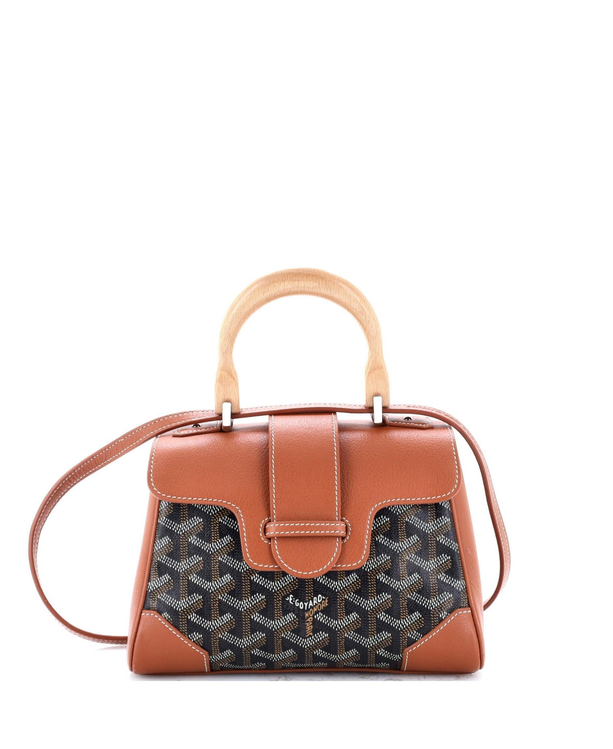 Pre-Owned Goyard Mini Saigon Top Handle Bag Coated Canvas with Leather - Brown | Macy's