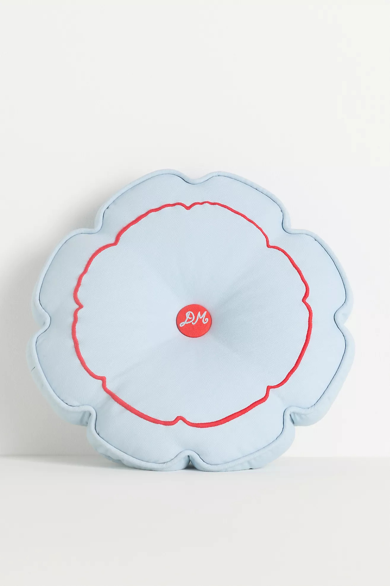 Damson Madder Cotton Embroidered Button Round Shaped Pillow | Anthropologie (US)