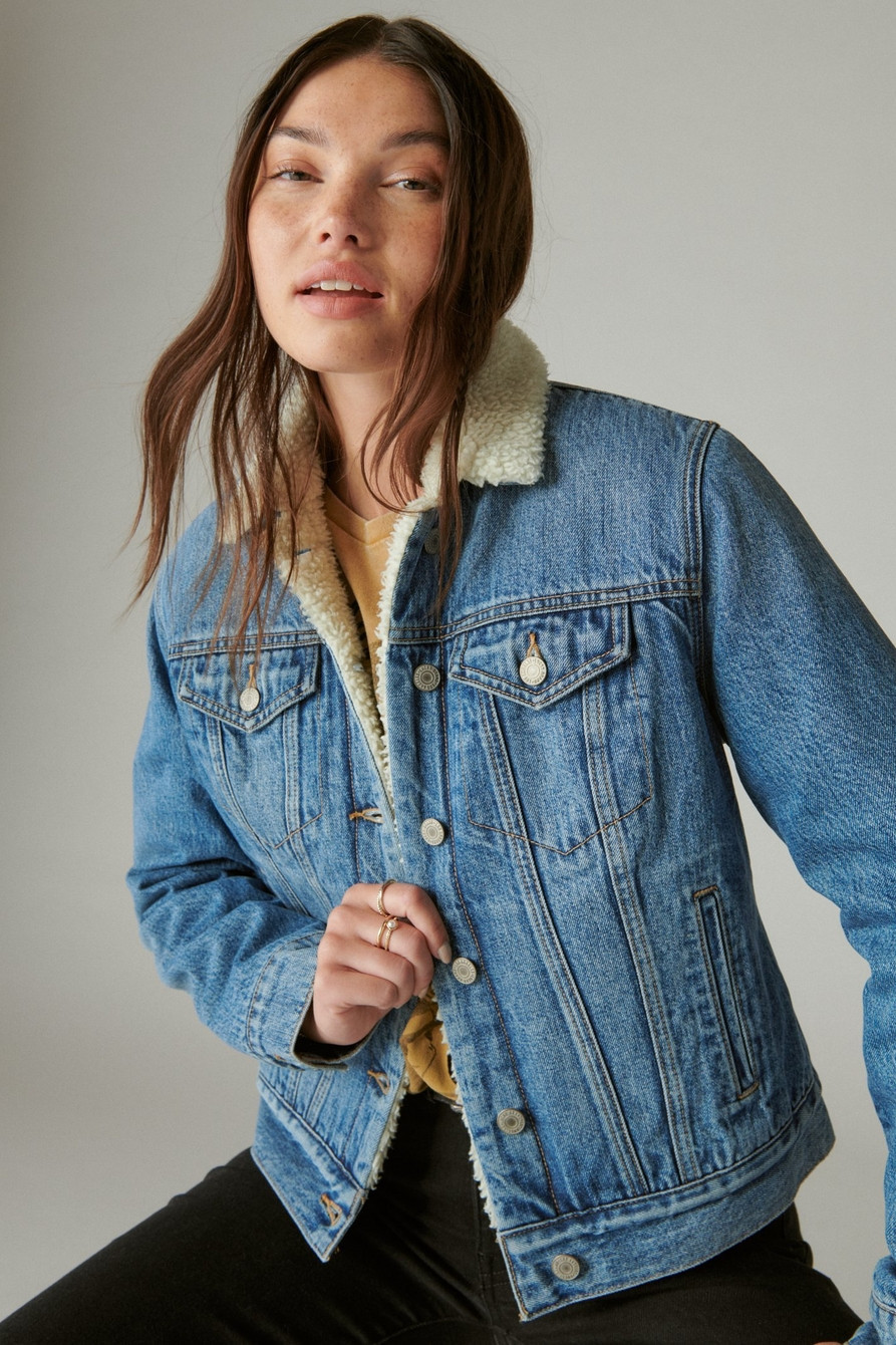 FAUX SHEARLING LINED DENIM TRUCKER JACKET | Lucky Brand