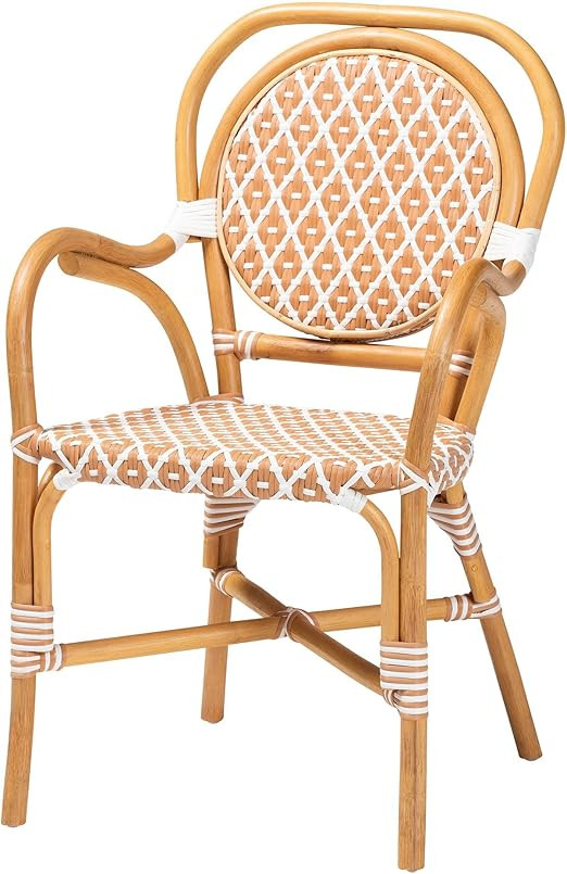 Bali & pari Mattie Rattan Bistro Chair - Handwoven Cafe-Style Dining Chair with Curved Arms for K... | Amazon (US)