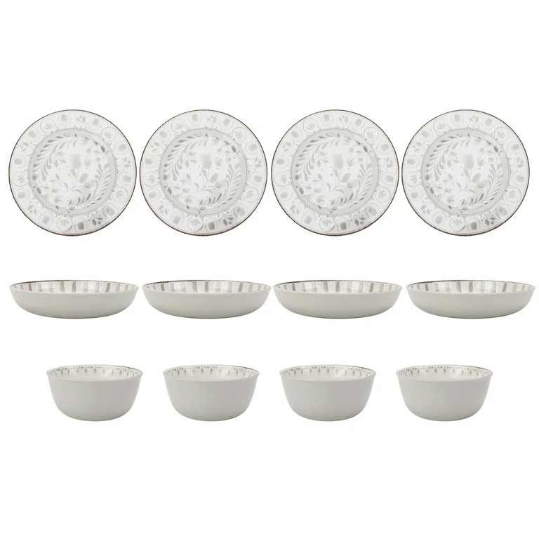 Better Homes & Gardens 12-Piece Bamboo Melamine Dinnerware Set, Grey | Walmart (US)