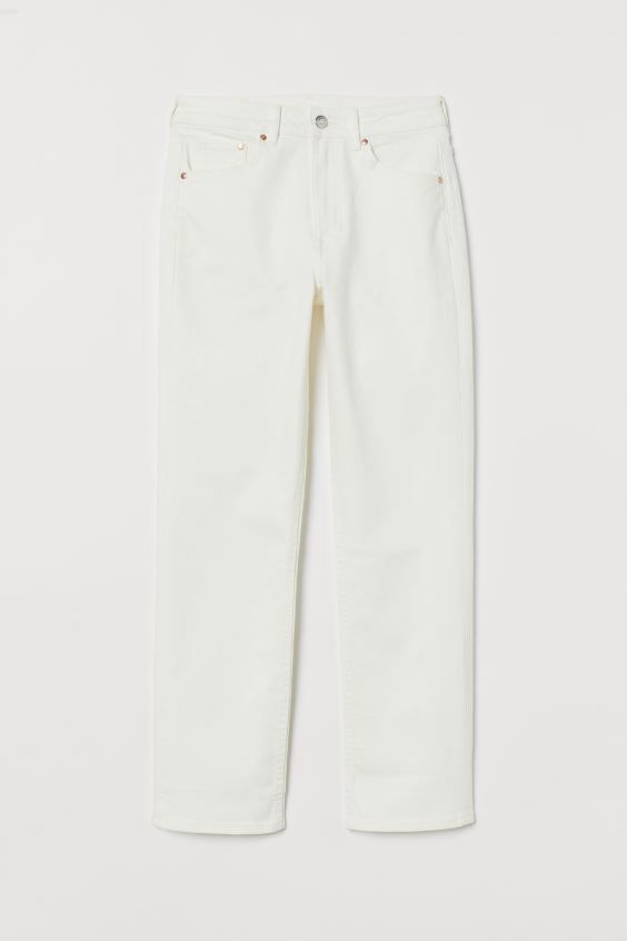 5-pocket, ankle-length jeans in washed, stretch denim with a high waist, zip fly and button, and ... | H&M (UK, MY, IN, SG, PH, TW, HK)