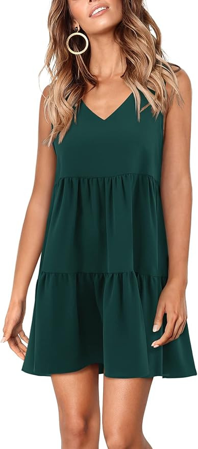 Amoretu Women Summer Tunic Dress V Neck Casual Loose Flowy Swing Shift Dresses | Amazon (US)