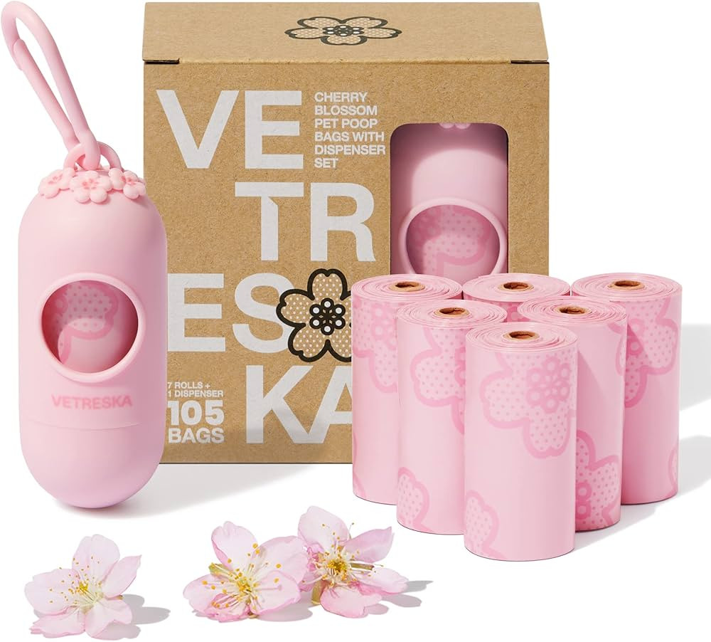 VETRESKA Dog Poop Bag Dispenser with Cherry Blossom Scented Bags, Leak Proof, Extra Thick Waste 1... | Amazon (US)