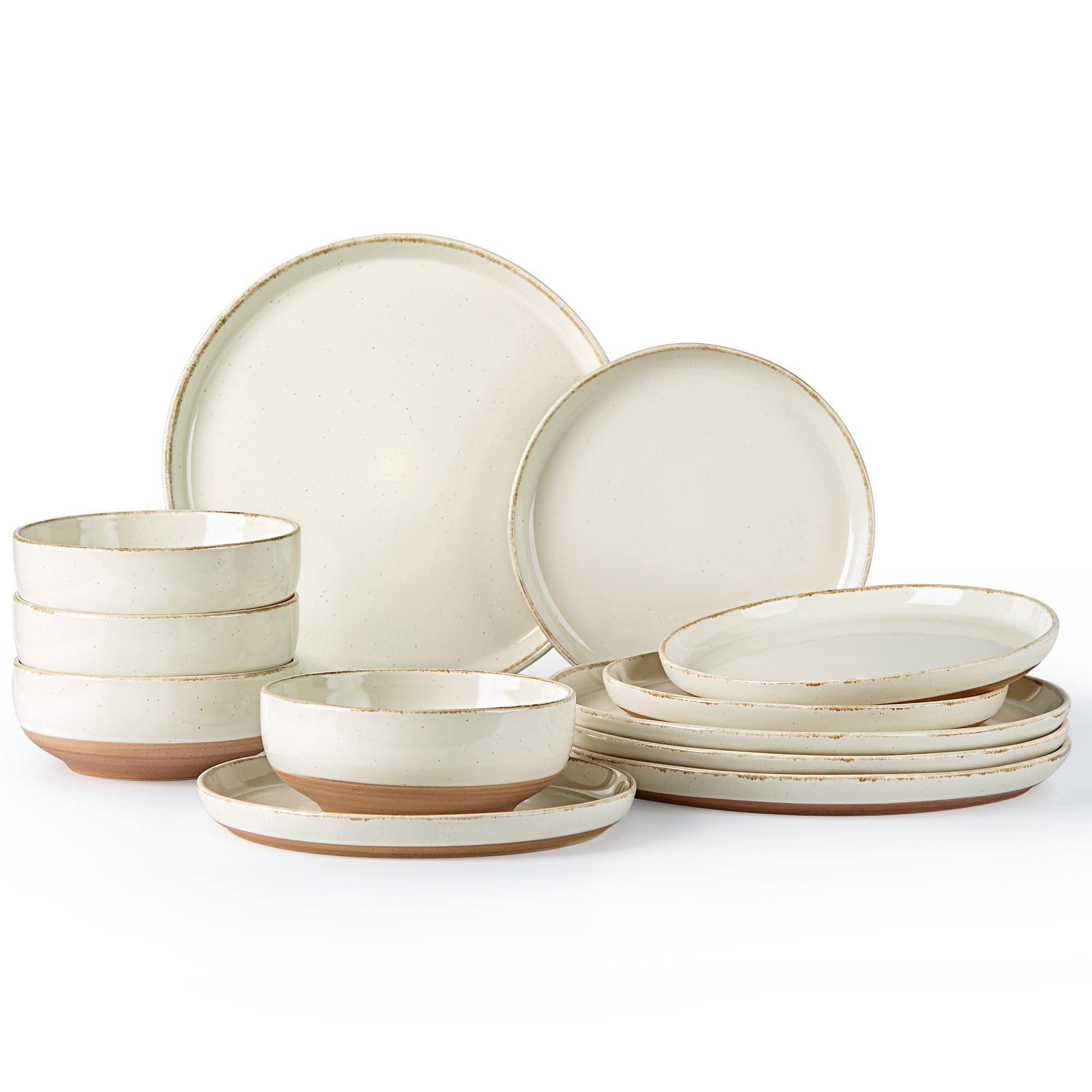 AmorArc Ceramic Dinnerware Sets for 4, 12 Pieces Handpainted Plates and Bowls Set with Rustic Ter... | Amazon (US)