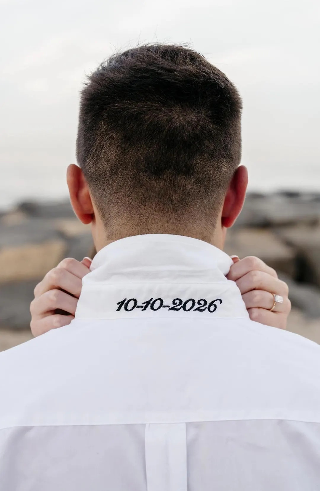 Button up Shirt With Wedding Date, Popped Collar Customized Shirts for Bridal Party, Minimalist W... | Etsy (US)