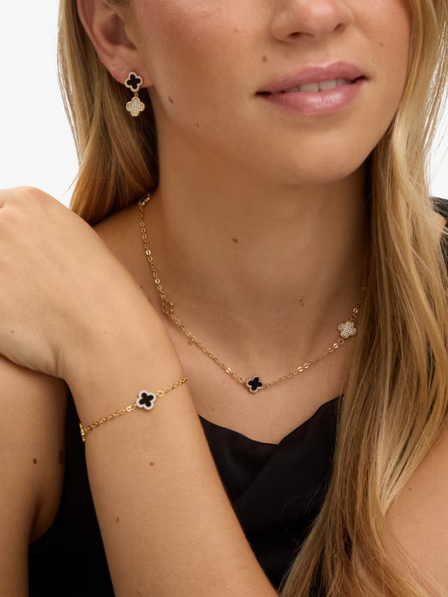 Jon Richard Jet Crystal Clover Necklace, Gold | John Lewis (UK)