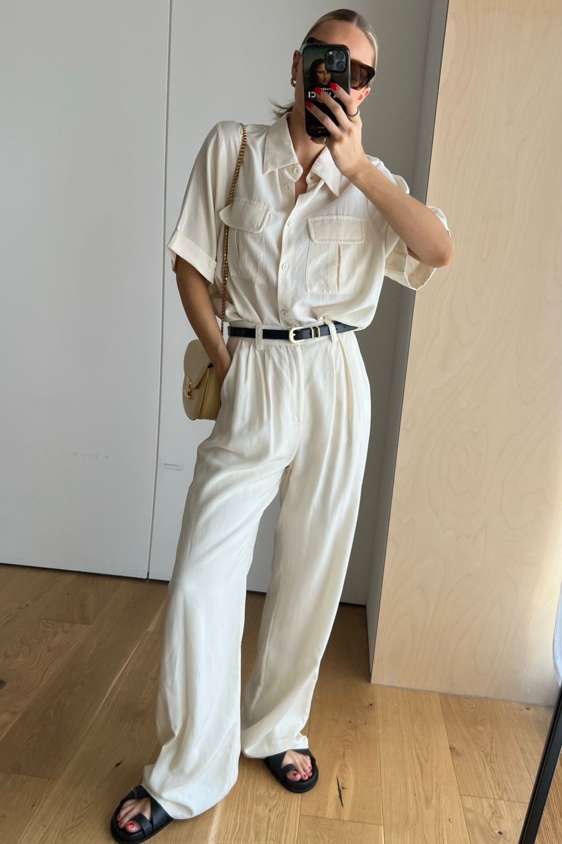 White cream shirt, white linen trousers, black belt, cream chain crossbody bag, black sandals, black sunnies, sunglasses, co-ord, set 

#LTKstyletip #LTKeurope #LTKSeasonal