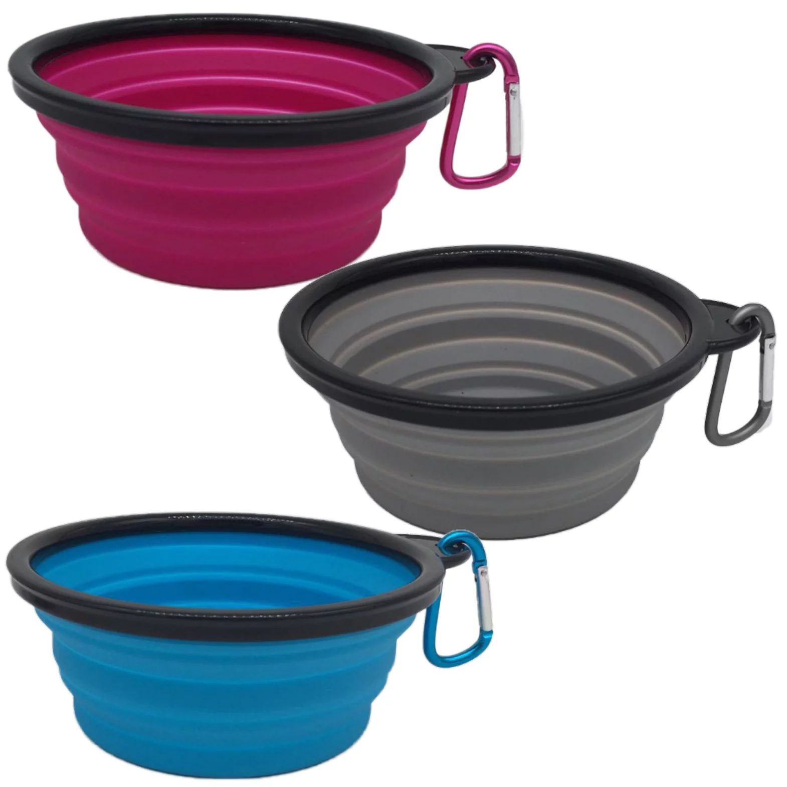 Mr. Peanut's 3 Pak XL (25oz) Collapsible Silicone Bowls with Color Matched Carabiner Clips | Walmart (US)