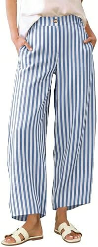 Athlisan Womens Summer Striped Barrel Pants Casual Baggy Wide Leg Palazzo Pants Beach Vacation Ou... | Amazon (US)