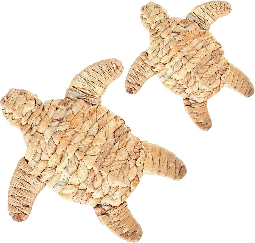 2 Pcs Turtle Beach Theme Decor 2 Size Handmade Wicker Turtle Wall Decor Sea Life Hanging Wall Art... | Amazon (US)